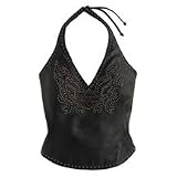 Harley Davidson Women's Spirited Leather Halter. Lightweight. Graphics and embroidery. 98129-08VW