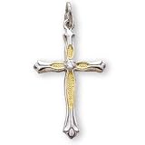 Sterling Silver and 14K Gold Filled Two Tone Cross with Crystal CZ Stone and 18-inch Chain