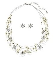 Faux Pearl Floral Diamanté Necklace & Earrings Set