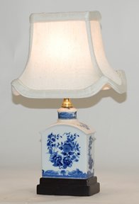 Small Blue & White Accent Table Lamp - Silk Shade 