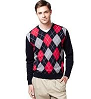 Blue Harbour Pure Cotton V-Neck Argyle Jumper
