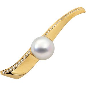 1 8K Yellow Gold South Sea Cultured Pearl And Diamond Brooch 1 2. 0 0 mm Fine ... by