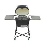 Primo Grills , Smokers Complete Package Junior Oval Black Grill with Cradle and Metal Side Shelves -