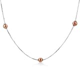 Sterling Silver Box Chain w/Pink Balls Accent Necklace 17