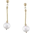 14K Yellow Gold Cultured White Pearl Dangling Earrings