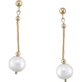 14K Yellow Gold Cultured White Pearl Dangling Earrings