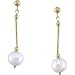 14K Yellow Gold Cultured White Pearl Dangling Earrings