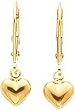 14K Gold Puffed Heart Dangle Earrings Jewelry New |B