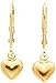 14K Gold Puffed Heart Dangle Earrings Jewelry New |B