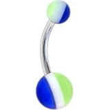 Green White Blue STRIPED Belly Button Ring