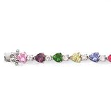 STERLING SILVER W/MULTI-COLOR HEART CZ BRACELET 7.25"
