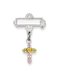 Gold Plated & Epoxy Dangle Cross Pin-Sterling Silver Polished Gold Plated & Epoxy Dangle Cross Pin