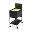 Lorell Products - Mobile Standard File, w/Lock, 13-1/2"x24-3/4"x28-1/4", Black - Sold as 1 EA - Economy file is designed for letter-size hanging folders (sold separately). Design features a sliding cover, key lock to secure files, piano-hinge top and shelf storage on bottom. All units are keyed alike. Mobile file has four dual-wheel casters for easy mobility.