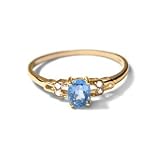 .02CT Round Diamond and Oval Blue Topaz Ring