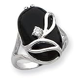 Sterling Silver Onyx & CZ (Cubic Zirconia) Ring