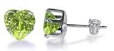 Sterling Silver Peridot Cubic Zirconia 4 MM Heart Stud Earrings