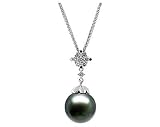 Natural Black Tahitian Drop Pearl & Diamond Pendant in 14kt White Gold
