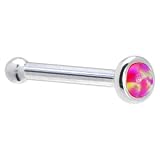 Solid 14KT White Gold 2mm Brilliant Pink Synthetic Opal Nose Bone - 20 Gauge