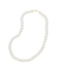 20" 7.5-8mm Cultured Freshwater Pearl Necklace Individually Knotted with a 14K Yellow Gold Clasp
