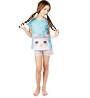 Cotton Rich Cat Print Shortie Pyjamas