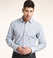 2" Longer Blue Harbour Pure Cotton Fine Leaf Print Shirt