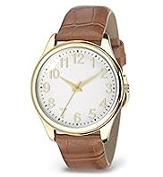 Round Face Crocodile Skin Design Strap Analogue Watch