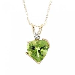 10KT Yellow Gold Heart Pendant Necklace Peridot Diamond