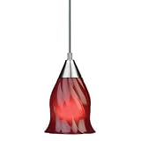 Brushed Nickel Mini Pendant W/Red Glass