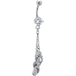 Clear Cubic Zirconia Flip-Flop Dangle Belly Ring