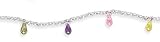 9 + 1.5 Extension Rhodium Plated Multicolor Crystal Briolette Anklet