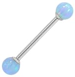 14G 3/8 Light Blue Opal Solid 14kt White Gold Straight Barbell
