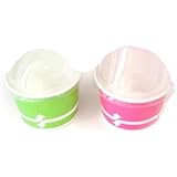 [ Momoka's Apron ] 96 ct. Ice Cream Paper Cup (4 oz) & Clear Dome Lids Set: Pink & Green