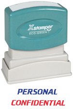 Pre-Inked "Personal/Confidential" Stamp, Red/Blue, 1/2 x 1-5/8 Impression