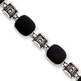 Sterling Silver 7 Inch Fancy Antiqued Onyx Marcasite Bracelet
