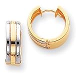 14k and Rhodium Polished Hinged Hoop Earrings
