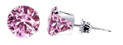 Sterling Silver 5 MM Round Pink Cubic Zirconia Stud Post Friction Back Earrings