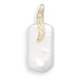14k Yellow Gold Diamond/Rectangle Cultured Freshwater Pearl Slide