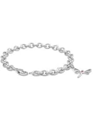 6 3/4 In Sterling Silver Pink Sapphire Dragonfly Charm Bracelet For Girls