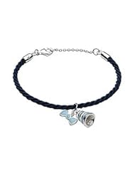 Sterling Silver Blue Bow Bell Cord Kids Bracelet (5 1/2 or 6 1/2 in)