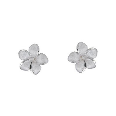 14K White Gold Large Hawaiian Plumeria Flower Earrings