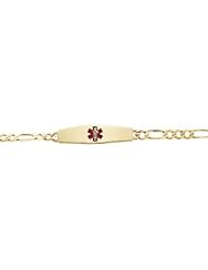 Medical Id Bracelet/Red Enamel 14K Yellow Gold 7 Inch Ladies