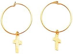 14K Yellow Gold Endless Hoop Cross Earrings Jewelry