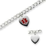 Gordon's Jewelers Heart Charm Medical Notification Charm Bracelet in Sterling Silver (3 Lines)