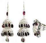Ring and Earrings Silver Garnet Gem Jewelry (erss008)