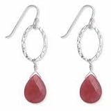 .925 Silver and Ruby Jade Teardrop Earrings.