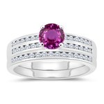 0.39 Cts Diamond & 1.29 Cts Pink Sapphire Matching Set in 14K White Gold