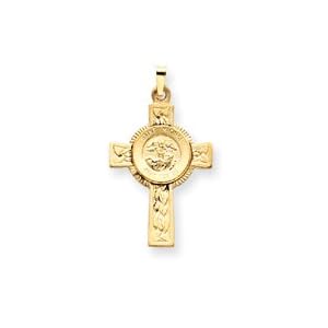 14k Cross With St Michael Medal Pendant