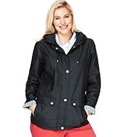 Plus Hooded Waxy Jacket with Linen