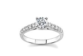 Platinum Diamond Engagement Ring with Prong Set Sidestones (H/SI2, 3/4 ct. tw.)