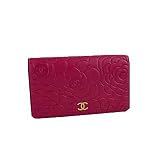 CHANEL：シャネル カメリア柄二つ折り財布 フランボワーズピンク×ゴールド 並行輸入